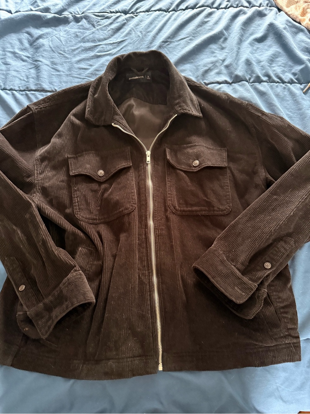 Abercrombie & Fitch Black Corduroy Zip Shirt Jacket